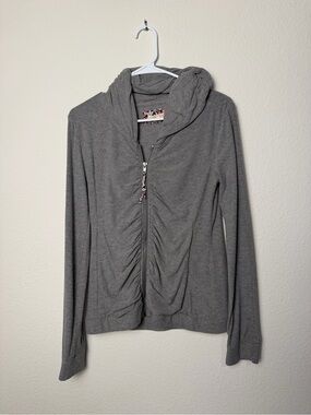 Pure good Ruched Zip-Front Hooded hoodie gray small